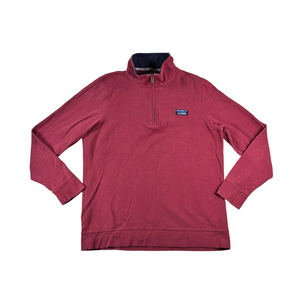 LL Bean Mens Burgundy Pique Quarter Zip Pullover Sweater M Tall Traditional Fit